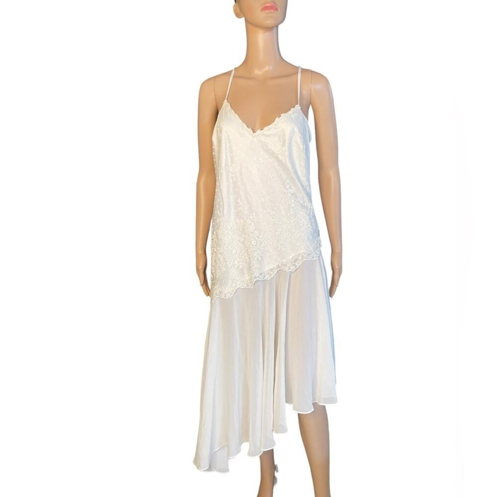 Intimates by Flora Slip Dress Womens M Cream Lace Asymmetrical Strappy Nightgown